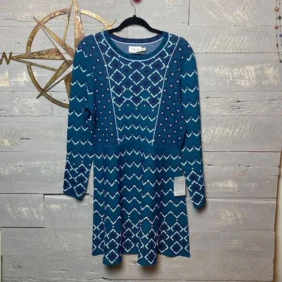 Eliza J | Dresses | New Eliza J Blue Geometric Sweater Dress | Poshmark